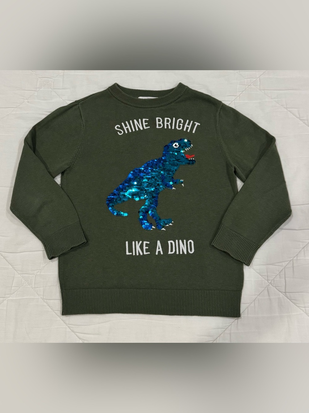 H & M Boys Size 4-6 Dinosaur Flip Sequins Sweater